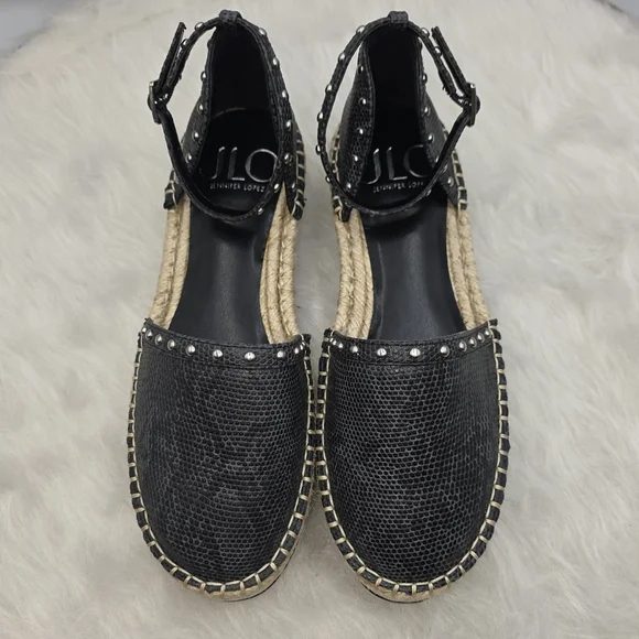 Jennifer Lopez Black Snakeskin Studed Espadrilles Size 7.5 - Picture 3 of 12